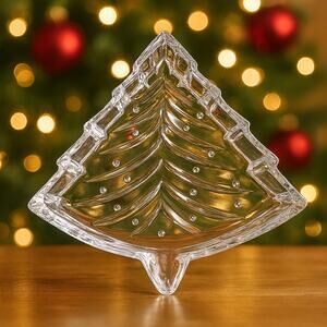 1999 Cristal d'Arques Christmas Tree Candy Dish Genuine Lead Crystal France